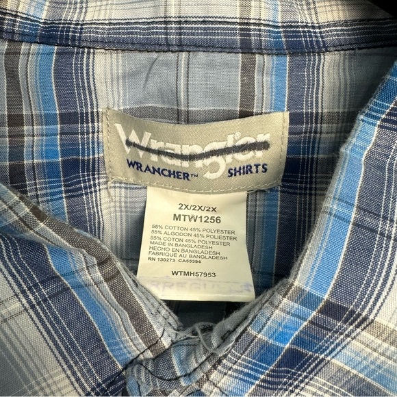 Wrangler Men’s Blue Plaid Pearl Snap Long Sleeve Western Wrancher Shirt 2XL - Picture 5 of 8